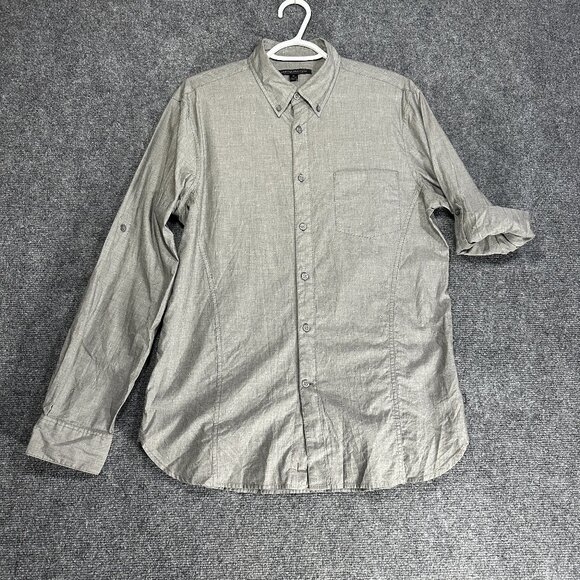 John Varvatos Shirt Mens Medium Button Up Gray Print Cotton Pocket - Picture 1 of 10